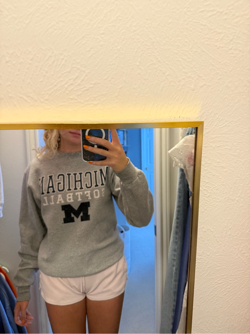 Gray Michigan softball Crewneck Sweatshirt